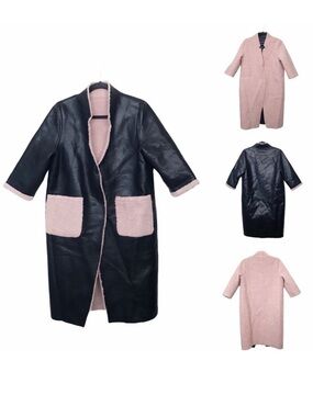Black Pink Reversible Faux Leather Shearling Coat